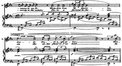 Urmând modelul verdian, Puccini atribuie orchestrei rolul de a desăvârşi pentru auditori trăsăturile care nu au fost suficient conturate în melodia vocală.