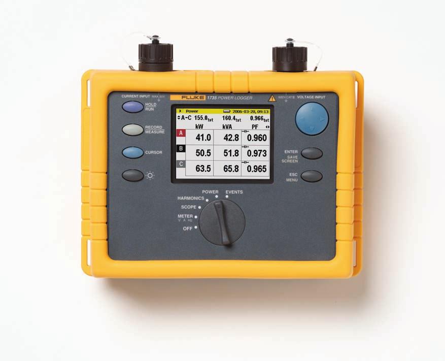 The 1735 logs most electrical power parameters, harmonics and captures voltage events.