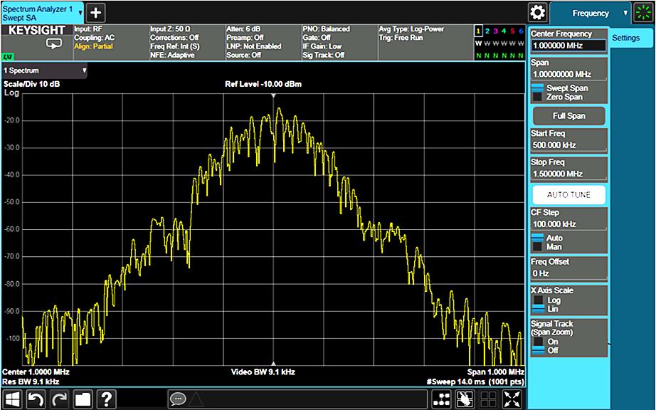34 Keysight Spectrum Analysis Basics Application Note 150 RF step attenuator Mixer IF resolution bandwidth filter IF log amplifier Envelope detector (IF to video) Video bandwidth filter Peak/sample