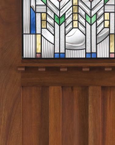 Royal Mahogany Craftsman 3-Panel/1 Lite with Racine Glass and applied Dentil Shelf Royal
