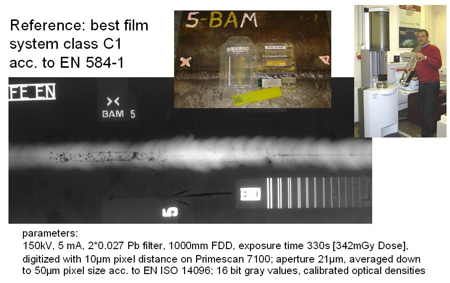 4: Reference for image quality comparison: Radiograph of BAM 5 test weldment taken with best film system class