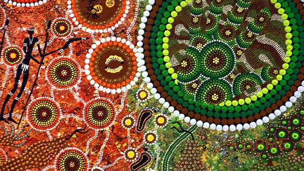 See if you can find some of the Aboriginal symbols in this work of art.