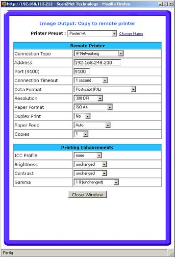 B.4.6.4.2 Printer Parameters The printer must be identified by its IP address or can be selected from the SMB printer queue (list).