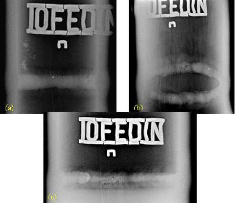 Figure 5 Scanned Films: (a) Ø1½" sch160, J09C; (b) Ø2" sch80, J08B; (c) Ø2½" sch80, J03B. High-Pass Filter.