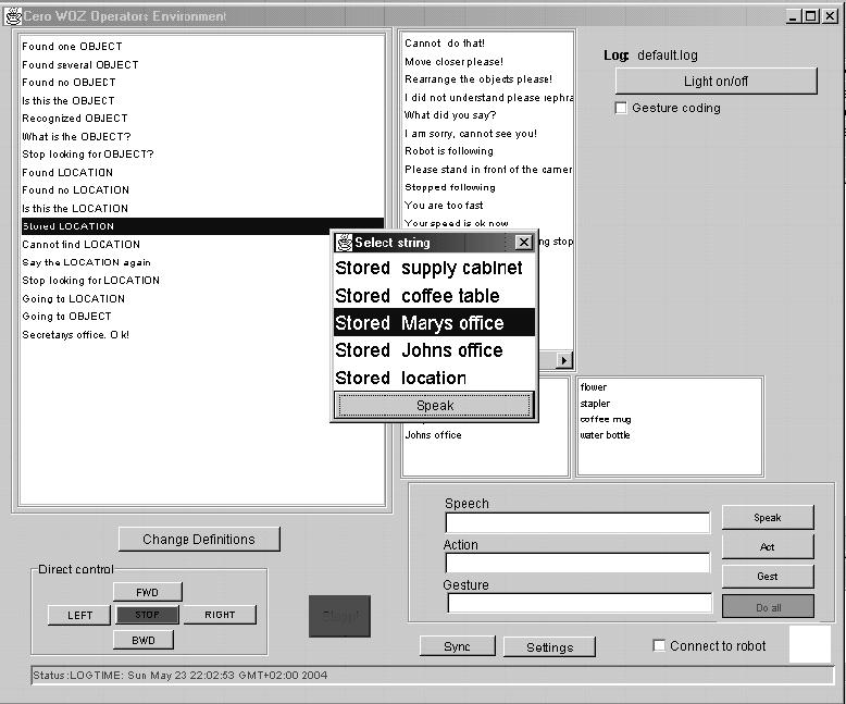Figure 2. The Wizard Dialog Tool. From the robot we may store video images from the onboard camera.