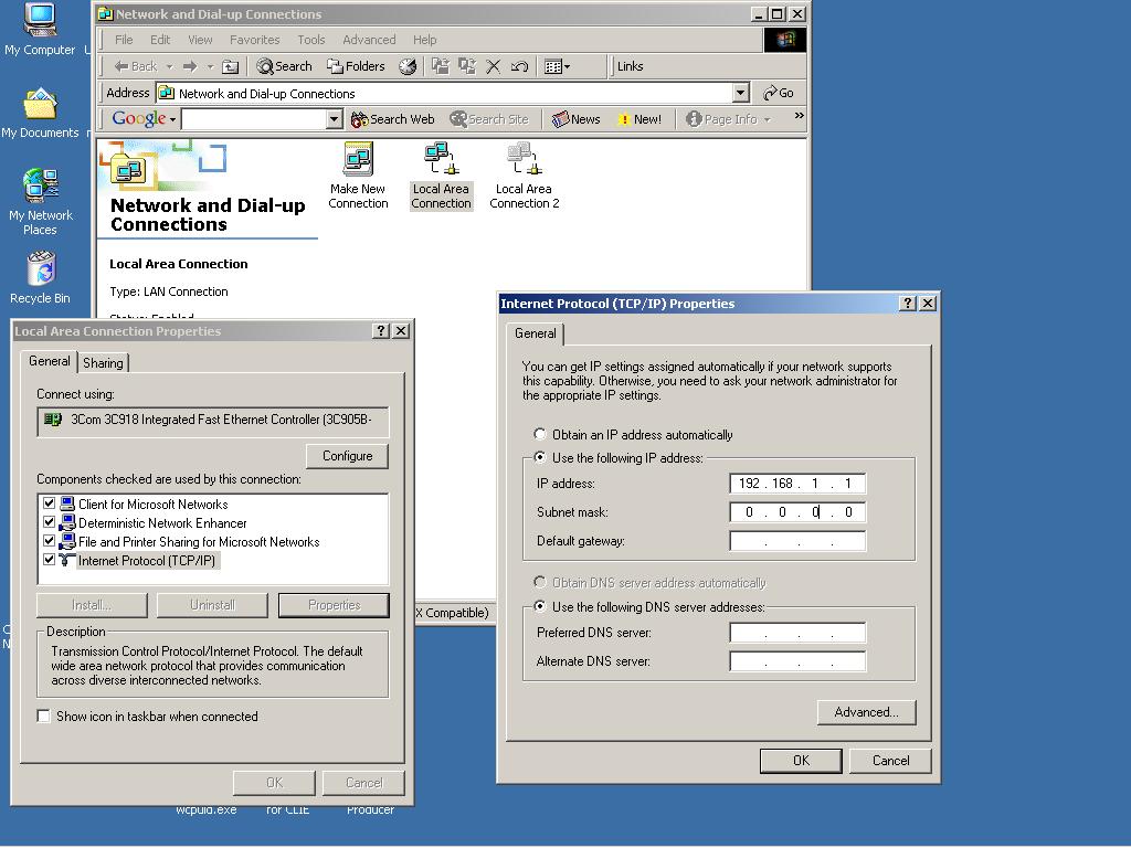 FIGURE 8: Setting the IP Address on a Laptop. 8. Open the MultiNet setup program and follow the procedure detailed within the CONFIGURATION section. For this example use the IP address of 19