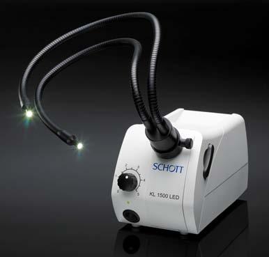 SCHOTT KL Series Illumination for Stereo Microscopy KL 1500 LED LED light source with multiple LED light engine brightness equivalent to 150 W halogene light sources fits to all light guides and