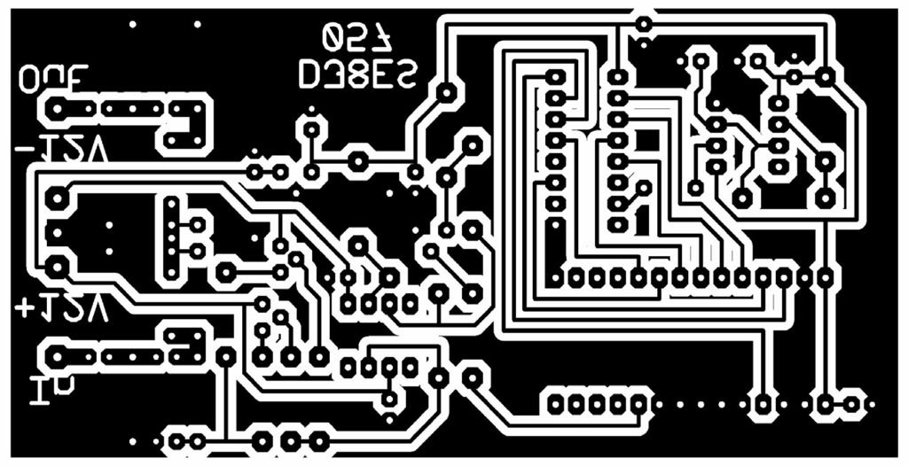 Fig. 3: Layout of CW pin diode modulator (printed circuit board underside). significant data bit, Q7, is used to save the CW text in the above circuit.