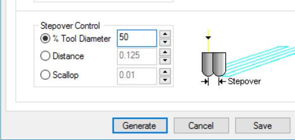 [Cut Parameters] the primary parameter you need to set in this window is the Stepover Control.