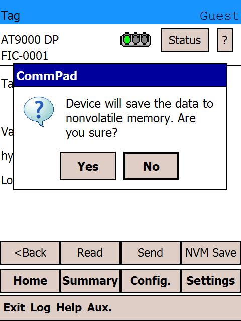 If you might need to turn off the power of the device within 30 seconds after the transmission of the data, tap [NVM Save]