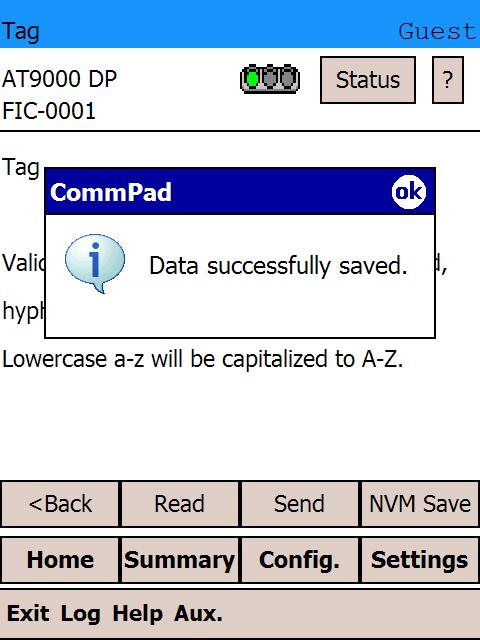 Yamatake Corporation Appendix-A (9) When NVM Save is finished, the confirmation message appears. Tap on [ok]. NVM Save is now done.