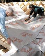 STEP TWO Line valley with half width sheet of Tyvek AtticWrap TM Cross-lap Tyvek AtticWrap TM courses: Extend each Tyvek AtticWrap TM course through the valley center and onto the opposite roof