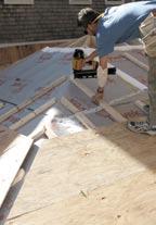 HIP STEP ONE Cross-lap Tyvek AtticWrap TM over the hip: Extend the sheets of Tyvek AtticWrap TM from adjacent roof planes so that they overlap at the hip by a minimum of 12 in.