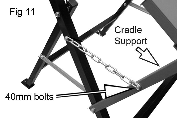 Bolt the Cradle Support Arms to the Support Frame using 60mm bolts, nuts & washers. 2.