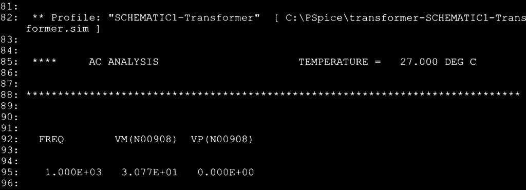 970 TRANSFORMERS FIG. 21.52 The output file for the analysis indicated in Fig. 21.51.