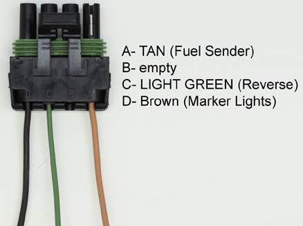 Insert the following wires into the 4 pin connector: Tan/fuel sender to PIN A, PIN B will remain empty,