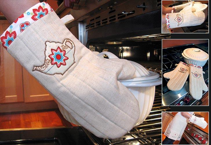 Published on Sew4Home Tea Time Kitchen Appliqué: Quilted Oven Mitts Editor: Liz Johnson Wednesday, 11 May 2011 9:00 We have a saying at our house we call, "Mexican Hot Plate Syndrome.