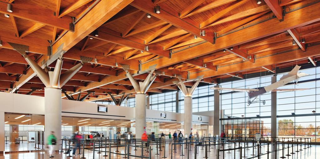 Photo: Robert Benson Photography Portland Jetport, Portland, Maine Architect: Gensler Southern pine glulam was chosen for this 40,000-sf roof because of its ability to span long distances with