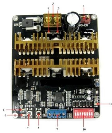 4.0 BOARD OR PRODUCT LAYOUT Components on MDS40A and their functions: 1. Dean T Connector (Male) Connect to power source.