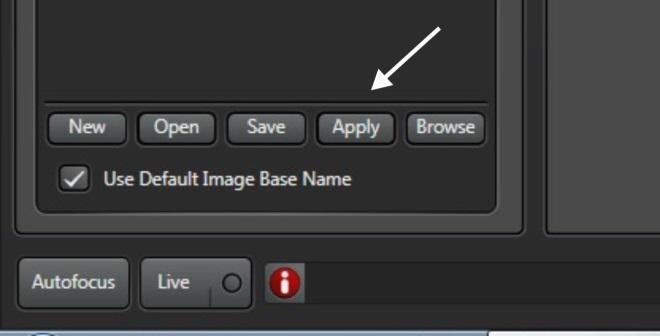 Select the Apply button at the base of the Experiments window to apply the parameters.