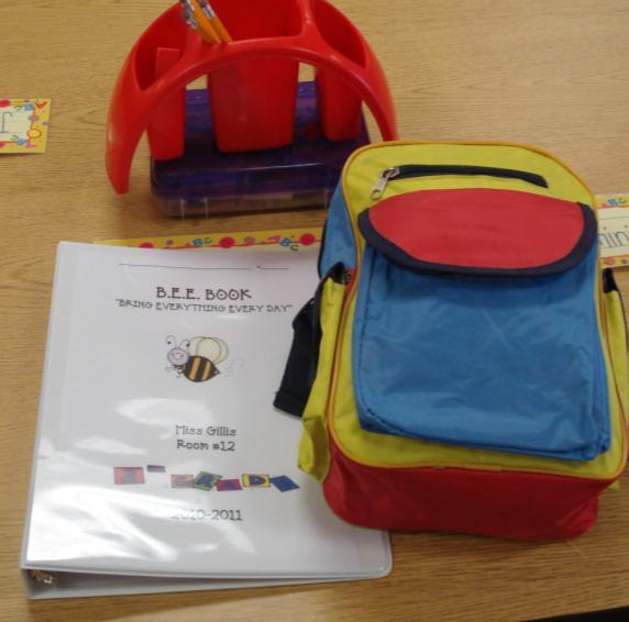 B.E.E. Binder Example Pictures Students keep their B.E.E. Binder in their cubby when they are at