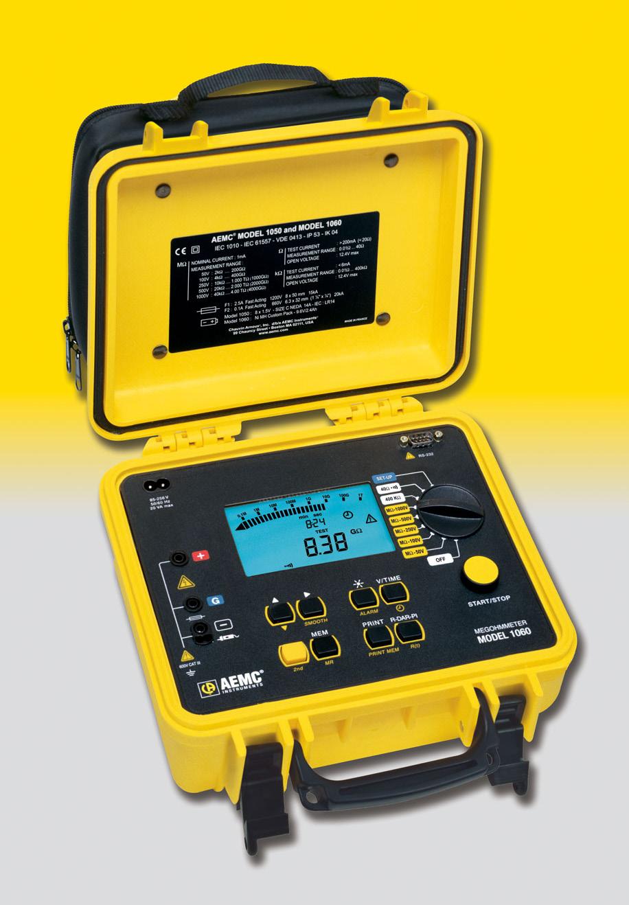 Featured Product: Megohmmeter Model 1060 Part 1: Taking and Storing a Measurement AEMC s Megohmmeter Model 1060 is a portable instrument housed in a rugged casing.