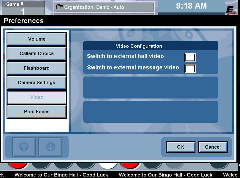 Video: This causes an external RF video signal (like a TV feed) to replace the video ball image or video message image currently being displayed by the computer.