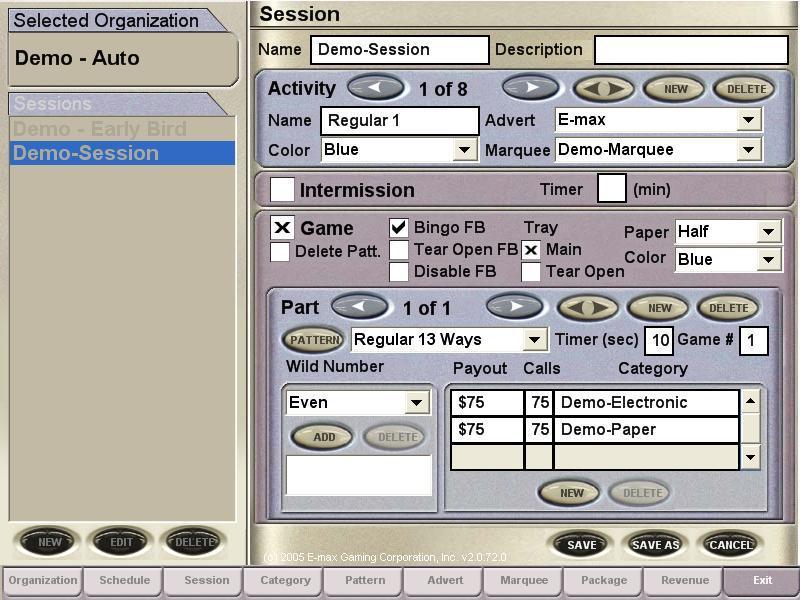 6.6 Session SESSION tab: (Create Games and Activities) A Session is a collection of several Activities- one of which is a Game, another is an Intermission. The Games can have one or more Parts.