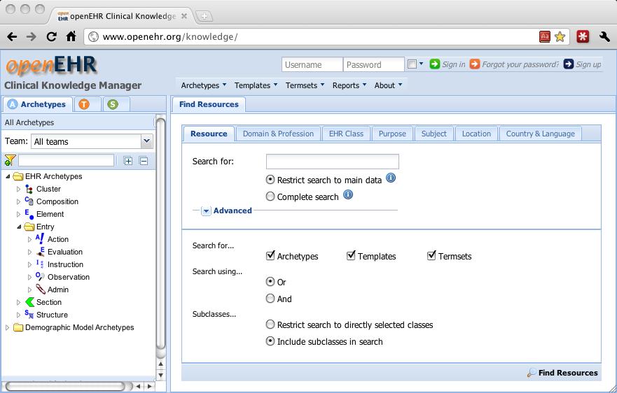 Figure 4.5: The openehr clinical knowledge manager (CKM) is a common repository of archetypes.