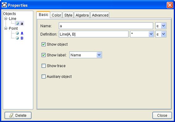 Properties Dialog object customization The Properties dialog is accessed via the context menu (or the Edit menu) Notice that this is a tabbed dialog; each tab contains a set of related properties Try