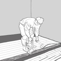 SEVEN EIGHT NINE INSTALLATION Use the correct number and length of fasteners. Cut around any pipes or penetrations. Repeat the process until the floor is almost complete.