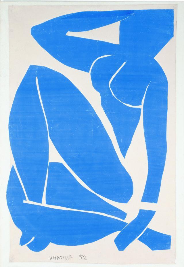 Henri Matisse, Nu bleu II: Nu bleu II, 1952, Cut paper and gouache glued on white canvas, 116.2 88.9 cm.