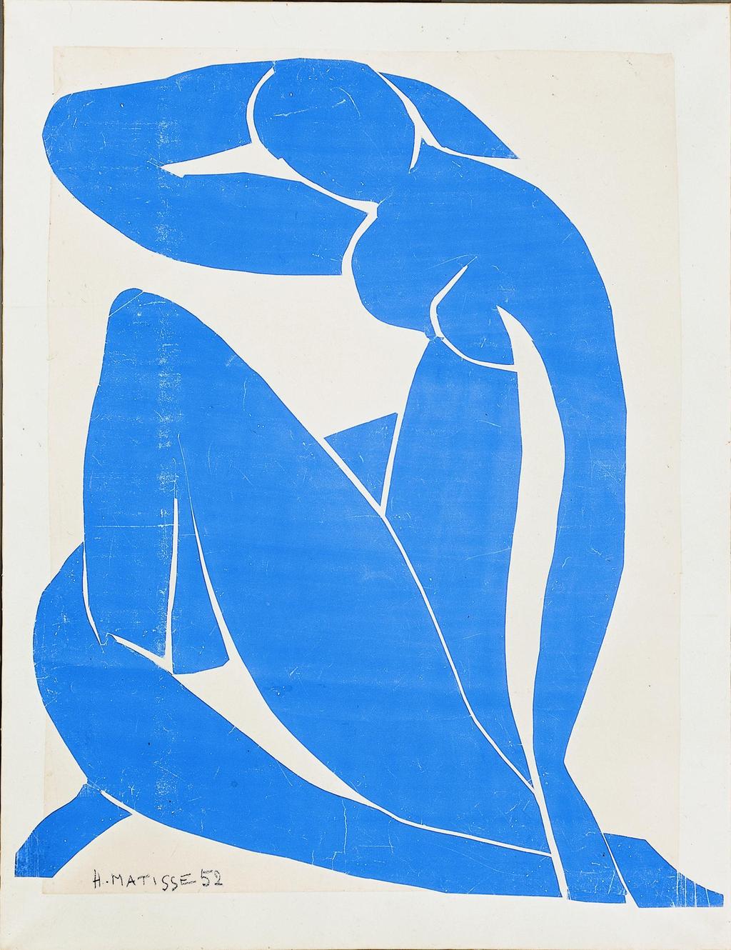 Henri Matisse, Nu bleu III: Nu bleu III, 1952, Cut paper and gouache glued on white canvas, 112 73.5 cm. Acquired in 1982.