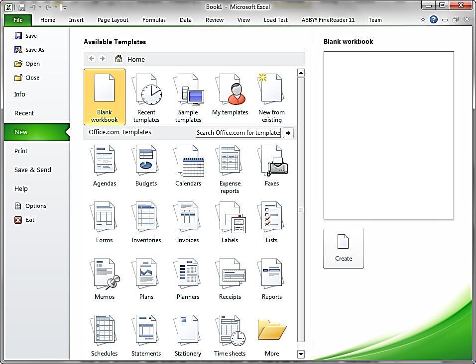 Tema 1 Noţiuni de bază Microsoft Excel 2010 Rubrica New din backstage-ul File oferă tot ce este necesar pentru crearea unui nou registru de calcul fără conținut sau având la bază un șablon (template)