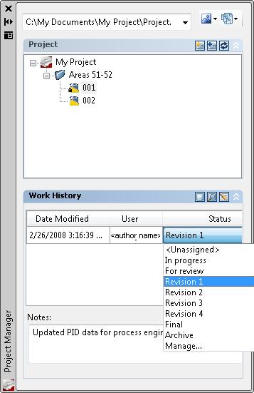 26 Chapter 3 Work in a Project Environment To refresh the drawing status In the Project Manager, on the Project toolbar, click the Refresh DWG Status button.