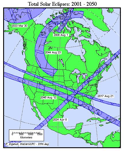 Where - Future Eclipses Total Solar Eclipses over North America