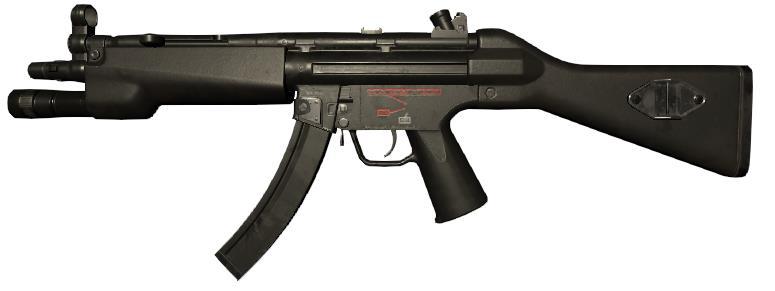 MP5 w flashlight Highest shoot rate, effective medium distance, attached
