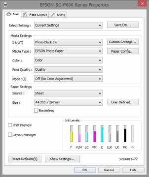 Color matching Adjusting the monitor 3 Select the Main tab in the Printer Properties window. Set the paper you will use under Media Type (ex. EPSON Photo Paper).