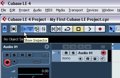 3. Click on the new track you ve created and make sure the Inspector is shown. The Inspector allows us to see and manipulate a lot of information for the selected track. 1.