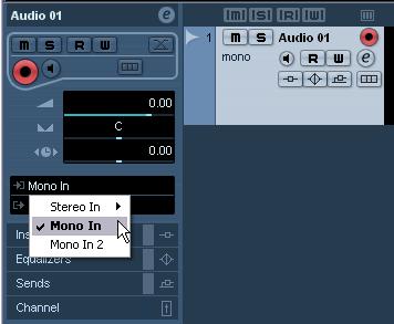 The Inspector 4. Make sure that Mono In is selected for the audio track s input and that Stereo Out is selected for the audio tracks output.