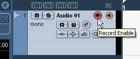 2. Now click the Record Enable button on the track. Setting the track to Record Enable lets Cubase LE know that you want to record on this track and no other one.