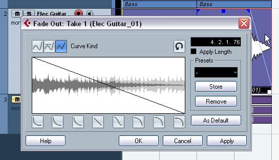 For more advanced fades you can double click on the fade area to open up the fade dialog.