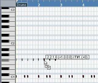 Keyboard notes Time ruler Copying MIDI notes Let s copy the MIDI notes in bar 1 to bars 2 through 8. 1. Lasso the hi-hat notes in bar 1.