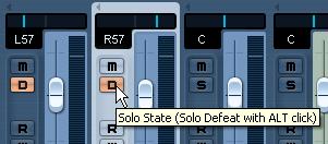 There may be times when you want certain tracks to always play even if another track has solo active. If you [Alt]/ [Option]-click on the S button, this will place the track in Solo Defeat mode.