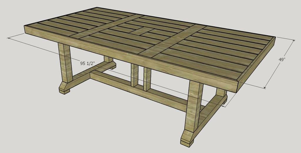 Introduction This plan makes a table that is unit which is 95 ½ inches long and 49 inches wide. The distance from the underside of the top edging to the floor is 28 ¾ inches.