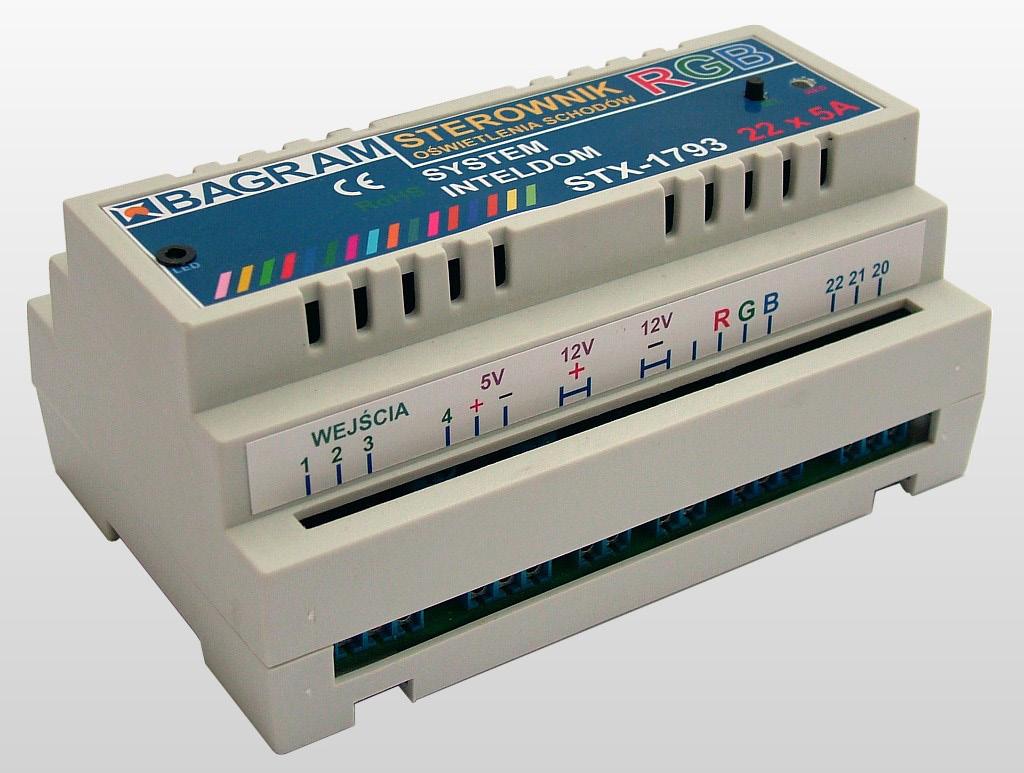 Stair lighting controller RGB STX-1793 STX-1793 controller is used for dynamic color (RGB) lighting of the stairs.