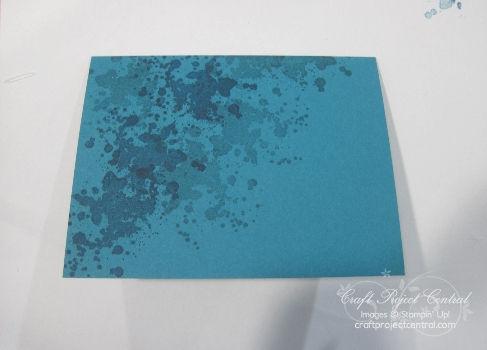 Step 14 Use the large splatter image from Gorgeous Grunge to stamp onto the card front several times in Smoky Slate ink (Step 14a).