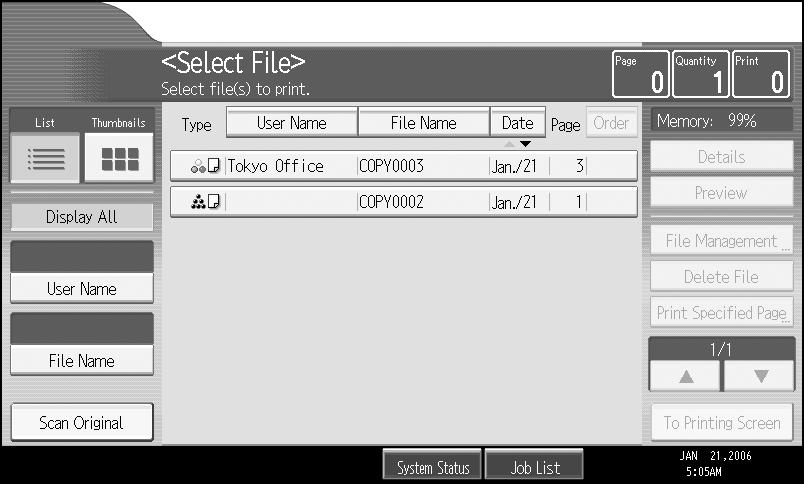 Document Server Document Server Display Following explains the screens and icons displayed in the Document Server function. Document Server initial display 3 AMG064S 1.