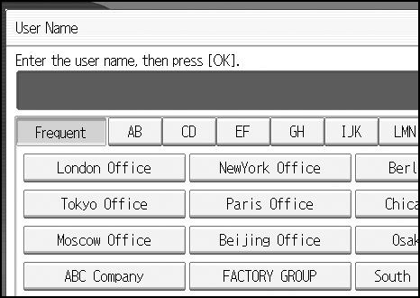 Document Server To register or change a user name (When using a user name not registered to the Address Book) Following describes the procedure for registering or changing a user name to be attached