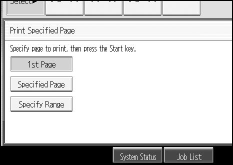 Document Server D Specify the printing start page from the numerical keypad and then press {q} key. E Specify the printing end page from the numerical keypad and then press {q} key.